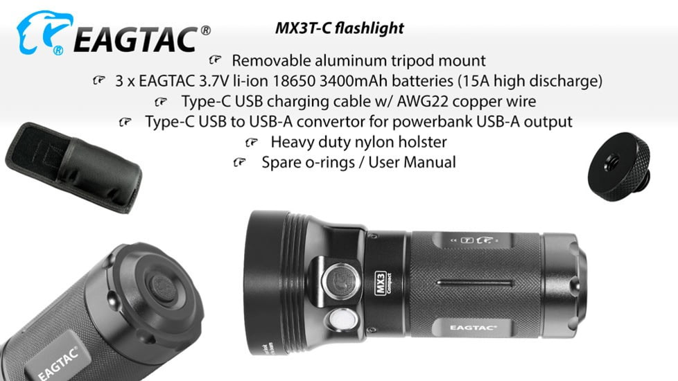 EAGTAC MX3T-C SST70 LB LED Flashlight, Black, 10000lm, MX3T-C-4*SST70-CW