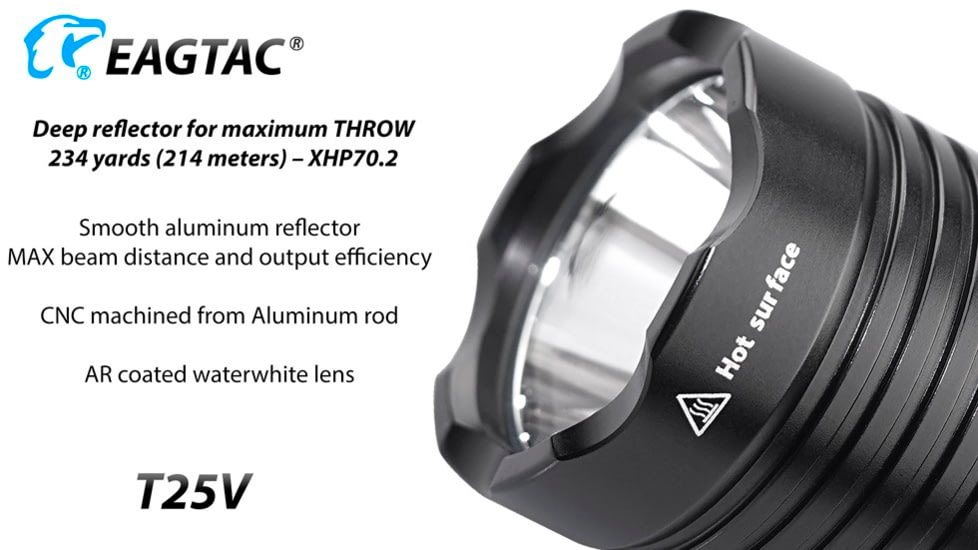 EAGTAC T25V XHP70.2 Flashlight, 21700 5000mAh li-ion, NW LED, 2990 Lumen, Black, T25V-XHP702-NW