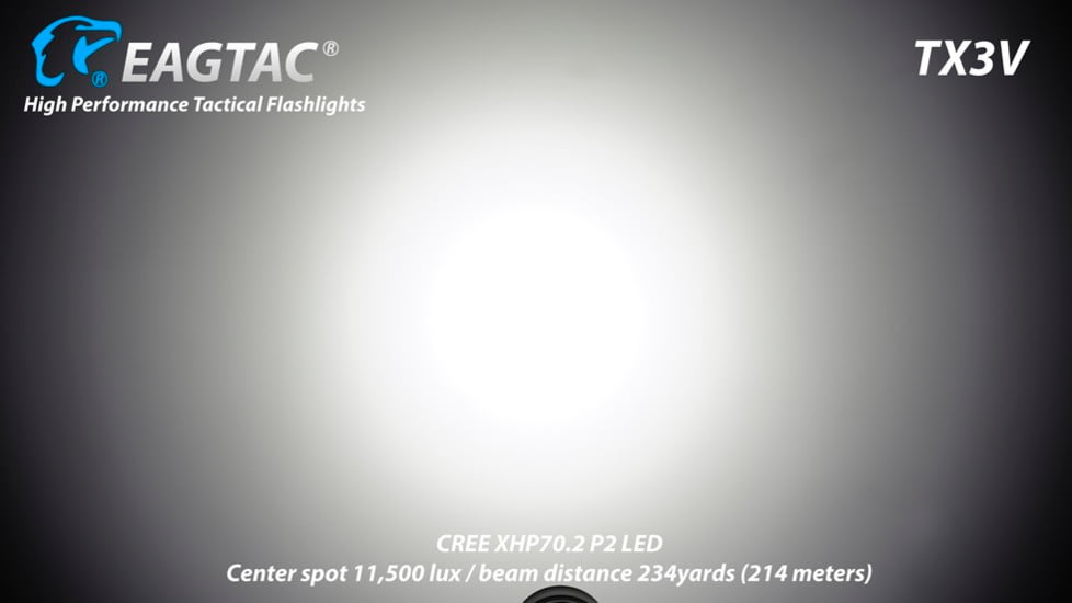 EAGTAC TX3V XHP70.2 Flashlight, 21700 5000mAh li-ion, NW LED, 3317 Lumen, Black, TX3V-XHP702-NW