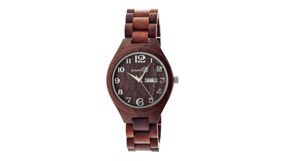 Earth Wood Sapwood Bracelet Watch w/Date, Red, One Size, ETHEW1603