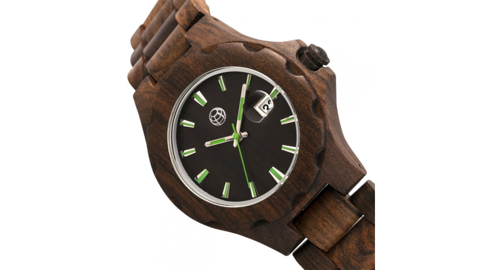 Earth Wood Gila Bracelet Watch w/Magnified Date, Dark Brown, One Size, ETHEW3302
