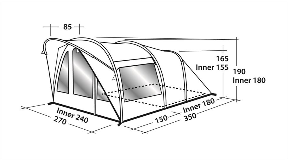 Easy Camp Hurricane 300 Inflatable Tunnel Tent - 3 Person, 2 Rooms, Light/Dark Blue 120253