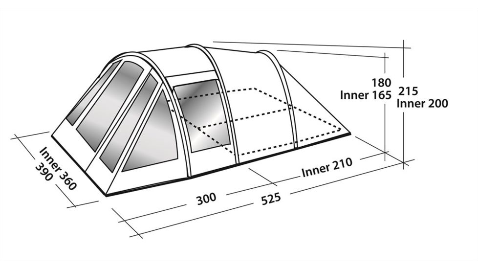 Easy Camp Tempest 600 Inflatable Tunnel - 6 Person, 3 Rooms, Light/Dark Blue 120256