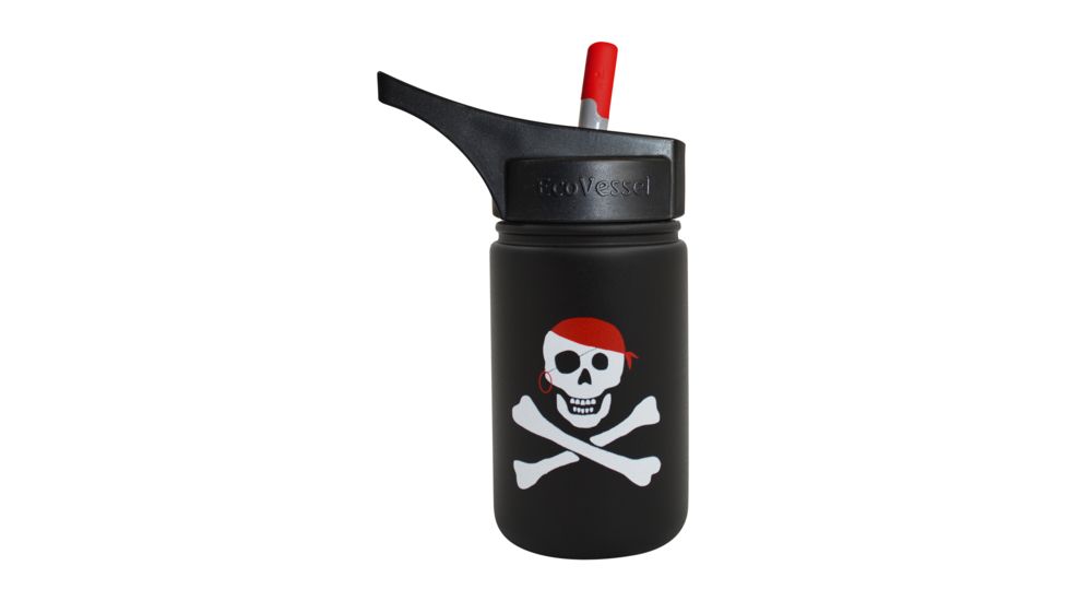 Eco Vessel Scout Stainless Steel Bottle - Kids-Black w/ Pirate-13 oz