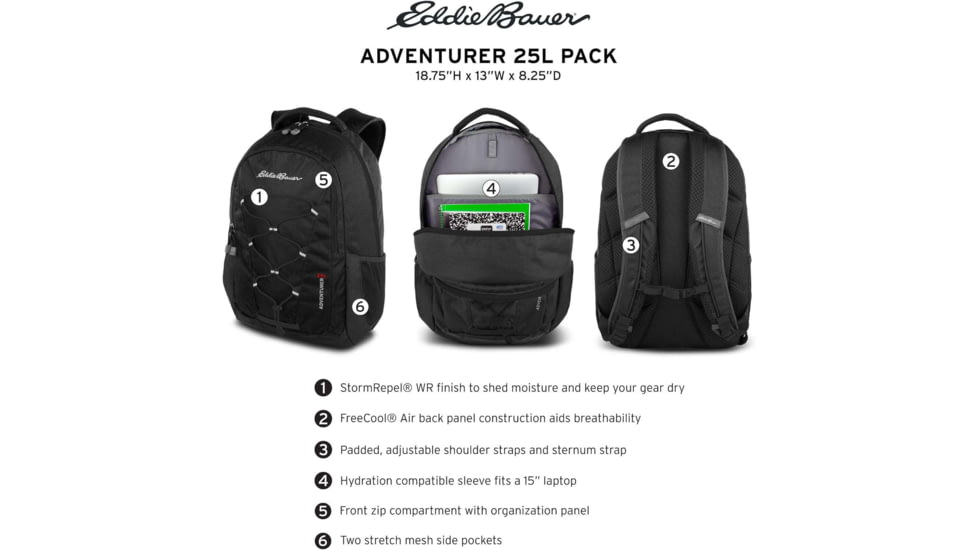 Eddie Bauer Adventurer 25L Backpack, Black, EBB1001-001