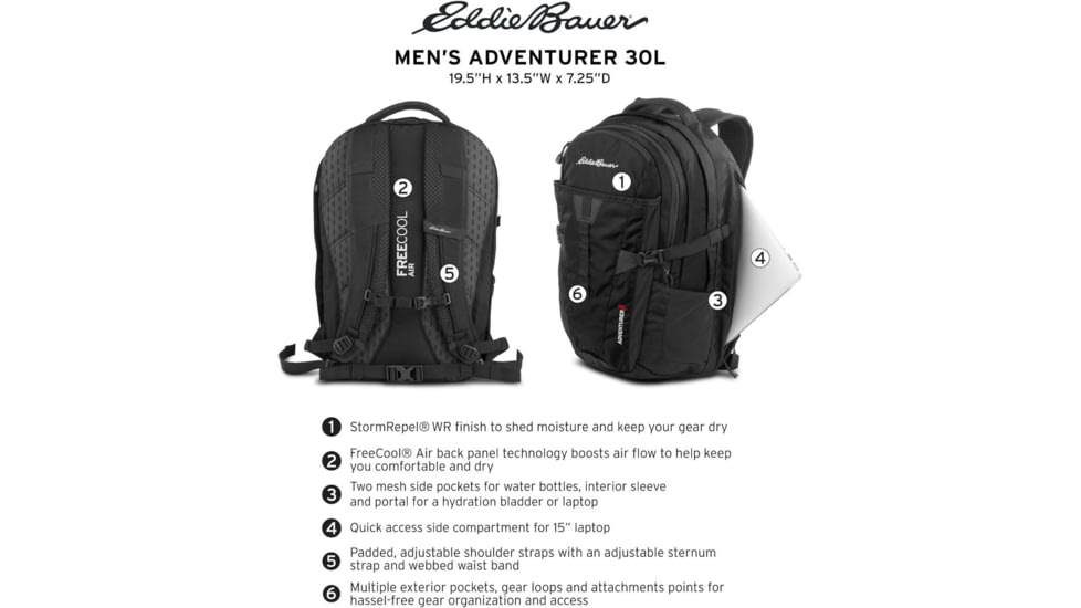 Eddie Bauer Adventurer 30L Backpack - Mens, Black, EBB1002-001