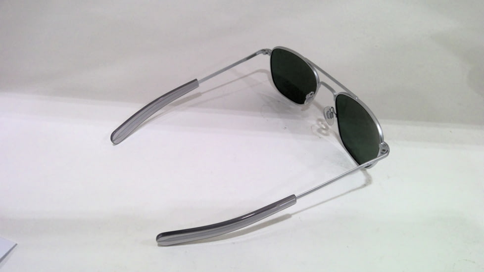 EDEMO AO Original Pilot Sunglasses, Matte Silver Frame, 52 mm Calobar Green SkyMaster Glass Lenses, Bayonet Temple,738921550105, EDEMO1