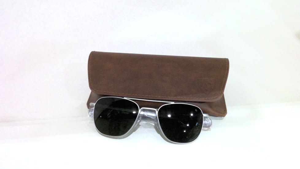 EDEMO AO Original Pilot Sunglasses, Matte Silver Frame, 52 mm Calobar Green SkyMaster Glass Lenses, Bayonet Temple,738921550105, EDEMO1