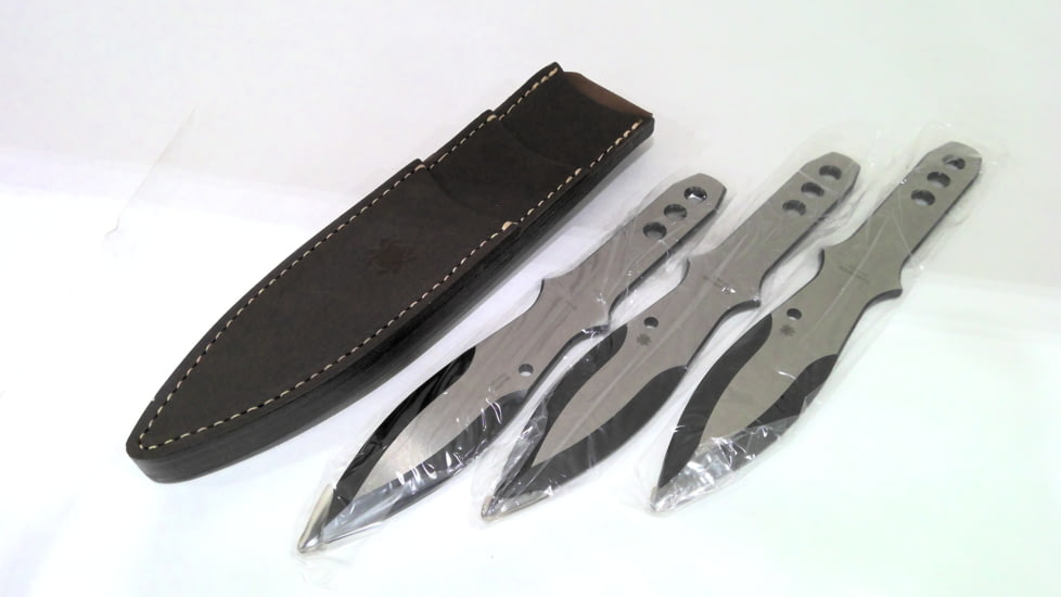 EDEMO Spyderco SpyderThrowers Set of 3 Throwing Knives Plain Edge Fixed Blade Knives 9in, Black, Small, TK01SM, EDEMO1