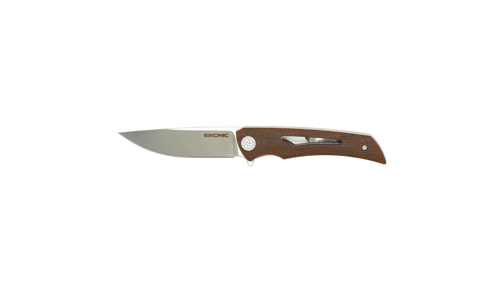 EIKONIC Knife Company Aperture Folding Knife, 3.14in, D2 Steel w/Rockwell Hardness of 59-60, Micarta Handle, Satin/Brown, 551SBR