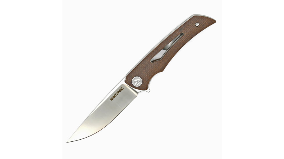 EIKONIC Knife Company Aperture Folding Knife, 3.14in, D2 Steel w/Rockwell Hardness of 59-60, Micarta Handle, Satin/Brown, 551SBR