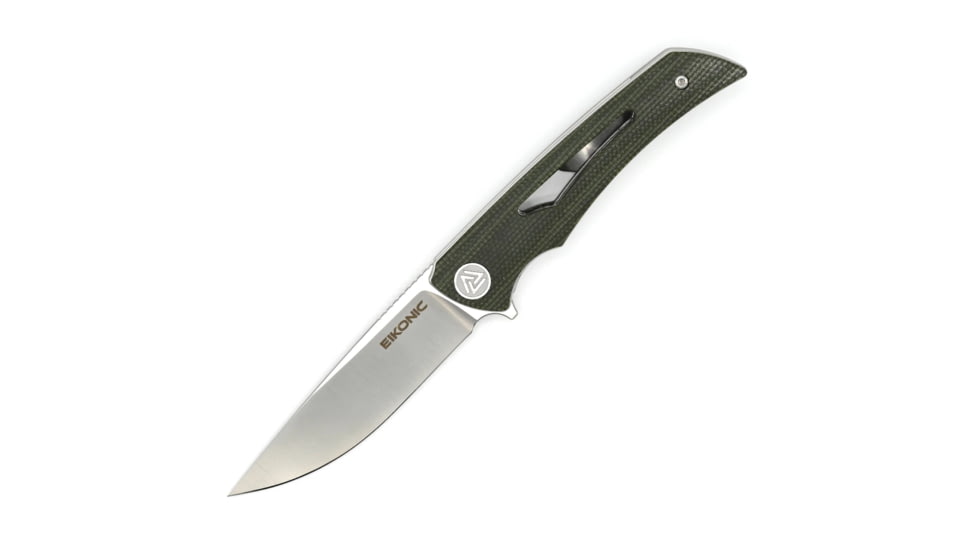 EIKONIC Knife Company Aperture Folding Knife - Designed by Brian Nedeau, 3.14in, D2 Steel w/Rockwell Hardness of 59-60, Micarta Handle, Satin/Olive Green, 551SGN