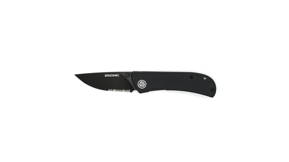 EIKONIC Knife Company Fairwind Folding Knife, 2.72in, D2 Steel w/ Rockwell Hardness of 59-60, G10 Handle, Black/Black Serrated, 220BBS