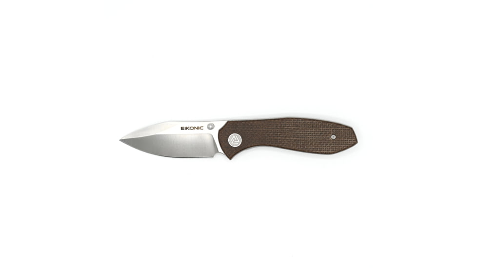 EIKONIC Knife Company Kasador Folding Knife, 2.7in, D2 Steel w/ Rockwell Hardness of 59-60, Micarta Handle, Satin/Brown, 331SBR