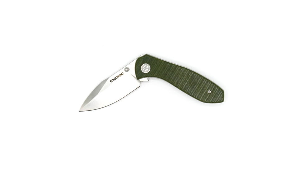 EIKONIC Knife Company Kasador Folding Knife - Designed by Jonas Iglesias, 2.7in, D2 Steel w/ Rockwell Hardness of 59-60, Micarta Handle, Satin/Green, 331SGN