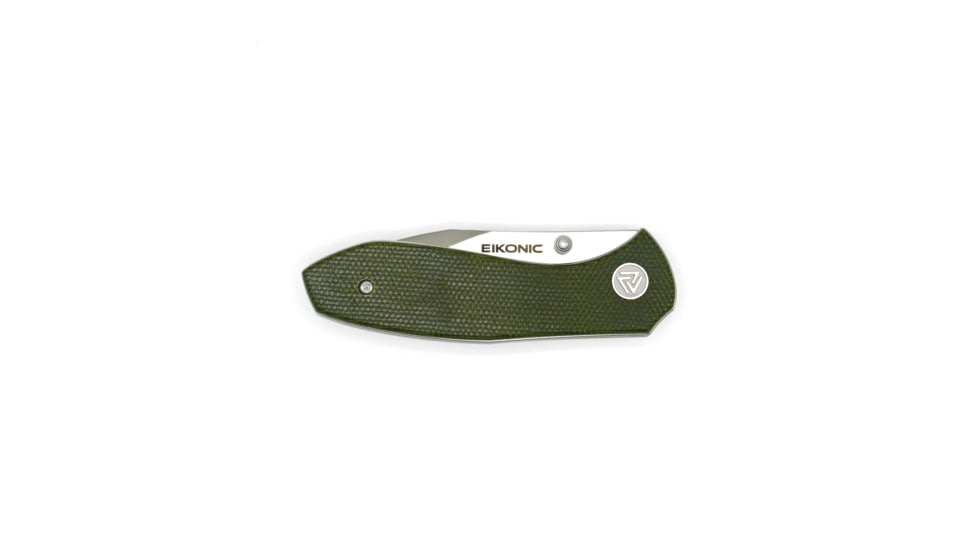 EIKONIC Knife Company Kasador Folding Knife - Designed by Jonas Iglesias, 2.7in, D2 Steel w/ Rockwell Hardness of 59-60, Micarta Handle, Satin/Green, 331SGN