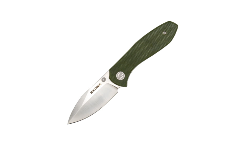EIKONIC Knife Company Kasador Folding Knife - Designed by Jonas Iglesias, 2.7in, D2 Steel w/ Rockwell Hardness of 59-60, Micarta Handle, Satin/Green, 331SGN