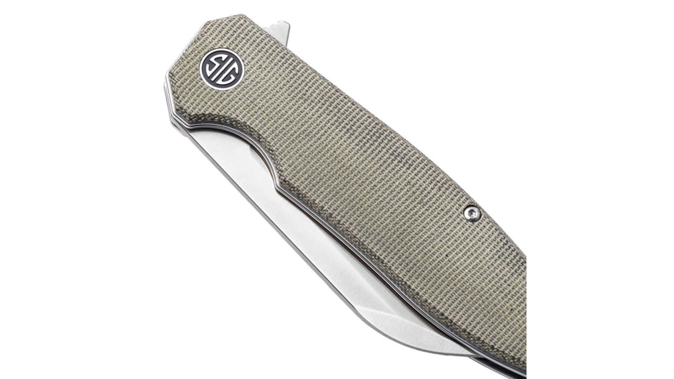 EIKONIC Knife Company Karak 3.25 Folding Wharncliffe Plain Black PVD Nitro-V Blade, 4 Green Canvas Micarta Handle, KA7SG