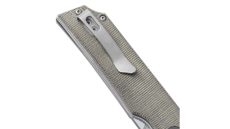 EIKONIC Knife Company Tsuru 3.30 Folding Tanto Plain Satin 154CM SS Blade, 4.20 Green Canvas Micarta Handle, TS8SG