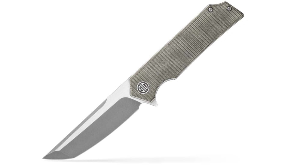 EIKONIC Knife Company Tsuru 3.30 Folding Tanto Plain Satin 154CM SS Blade, 4.20 Green Canvas Micarta Handle, TS8SG