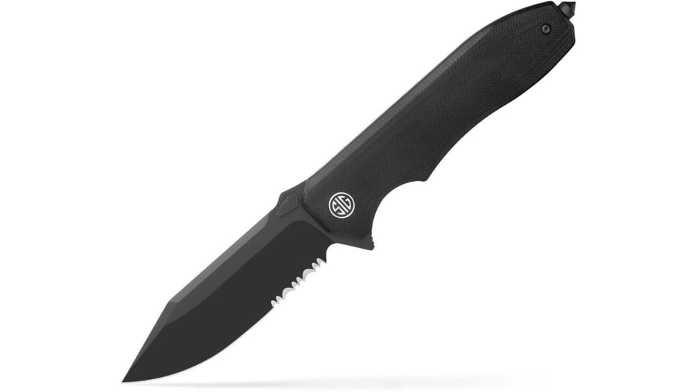 EIKONIC Knife Company Validus 3.78 Folding Drop Point Part Serrated Black PVD M390 Steel Blade, 4.76 Black Textured G10 Handle, VA9BBS