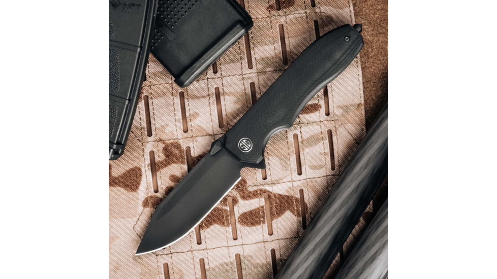 EIKONIC Knife Company Validus 3.78 Folding Drop Point Plain Black PVD M390 Steel Blade, 4.76 Black Textured G10 Handle, VA9BB