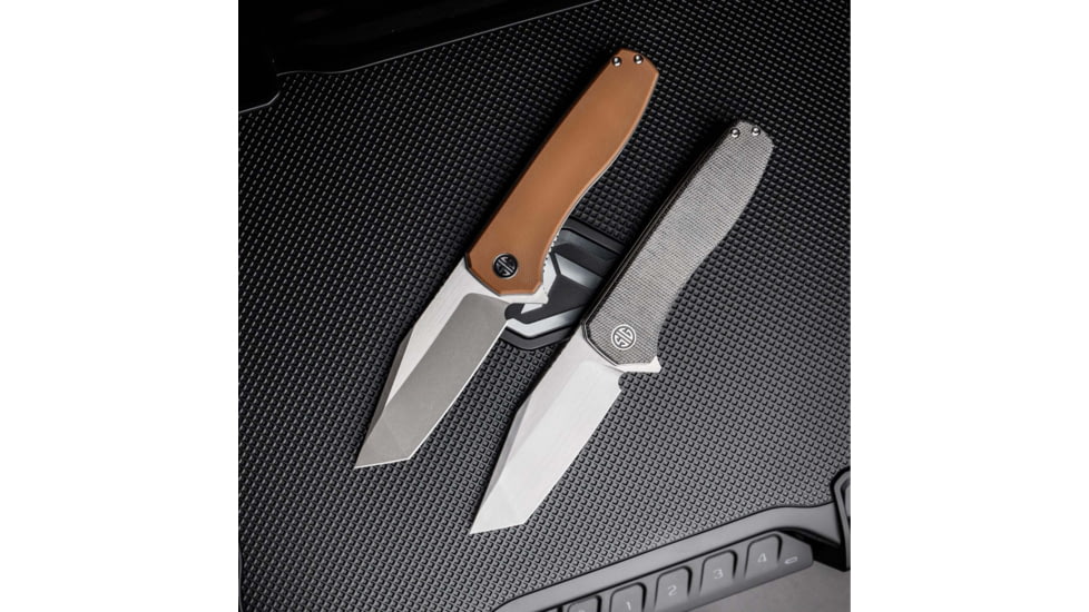 EIKONIC Knife Company Xiphos 3.40 Folding Modified Tanto Plain Dark Acid Stonewash/Satin Nitro-V Blade, 4.20 Coyote Brown G10 Handle, XI SBRN