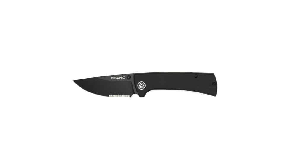 EIKONIC Knife Company RCK9 Folding Knife, 2.9in, D2 Steel, G10 Handle, Black/Black Serrated, 100BBS