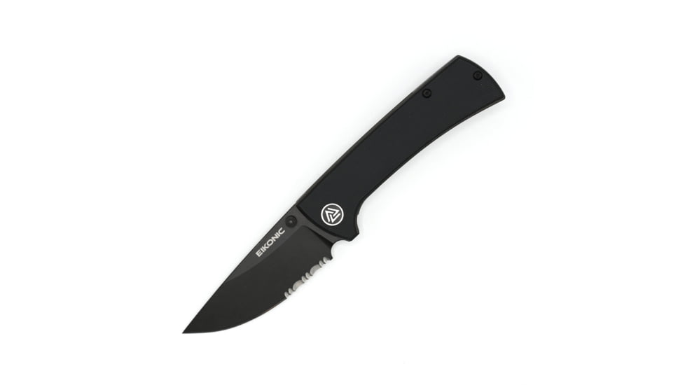 EIKONIC Knife Company RCK9 Folding Knife, 2.9in, D2 Steel, G10 Handle, Black/Black Serrated, 100BBS