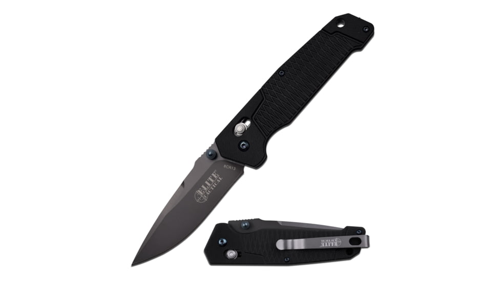 Elite Tactical 8in Folding Knife, 3,5 in, 8Cr13 Stainless Steel, Drop Point, Not Serrated, Black, ET-1016DB-SO