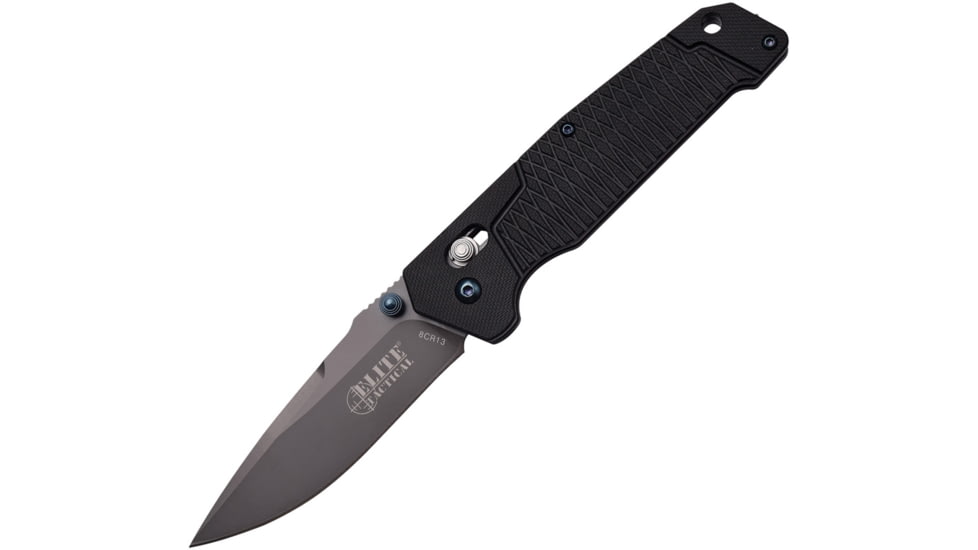 Elite Tactical 8in Folding Knife, 3,5 in, 8Cr13 Stainless Steel, Drop Point, Not Serrated, Black, ET-1016DB-SO