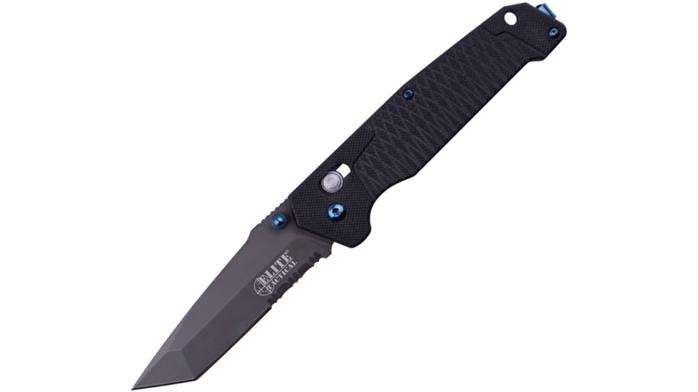 Elite Tactical 8in Folding Knife, 3,5 in, 8Cr13 Stainless Steel, Drop Point, Serrated, Black, ET-1016TB-SO