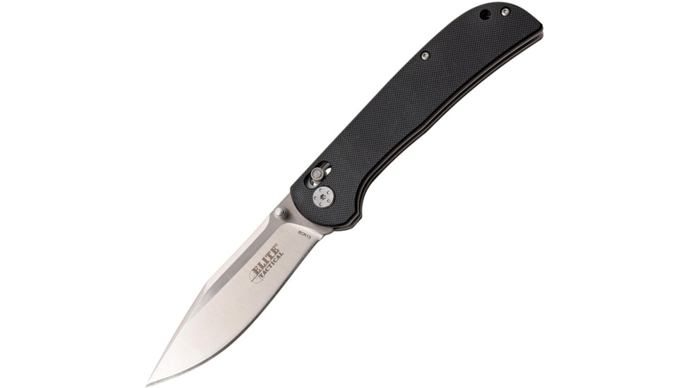 Elite Tactical Rapid Lock Folder, 4in Satin 8Cr13Mov SS Clip Point Blade, Black G10 Handle, ET-1028BK