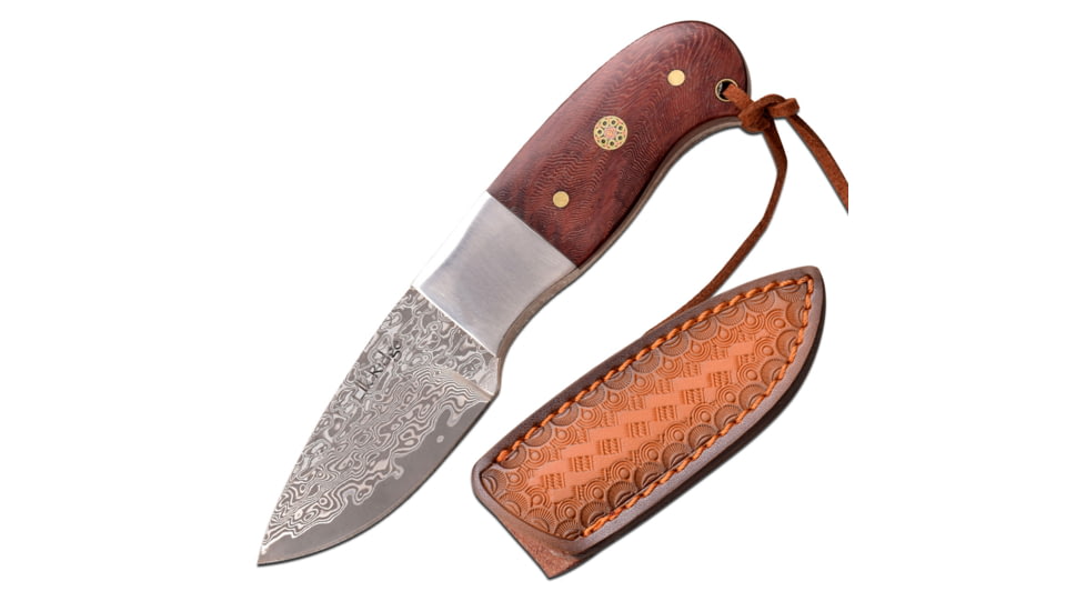 Elk Ridge Drop Point Fixed Blade Knife, 2.25 in, Damascus Steel, Rose Wood, ER-111RDM