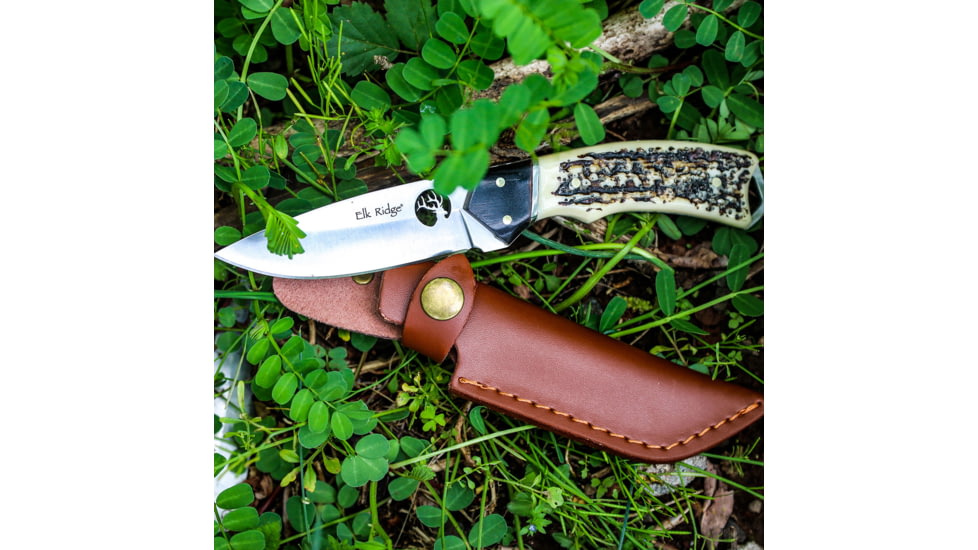 Elk Ridge Drop Point Fixed Blade Knife, 3.5 in, 3Cr13 Stainless Steel Stainless Steel, White, ER-200-21JB