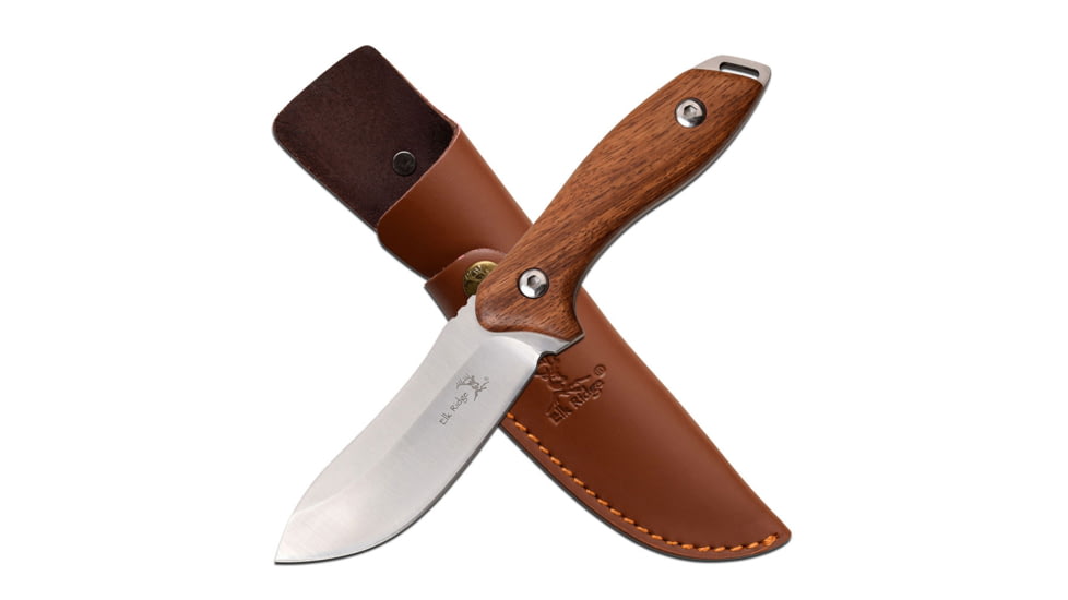 Elk Ridge Drop Point Fixed Blade Knife, 4 in, 3Cr13 Stainless Steel Stainless Steel, Rose Wood, Rose Wood, ER-200-03RW