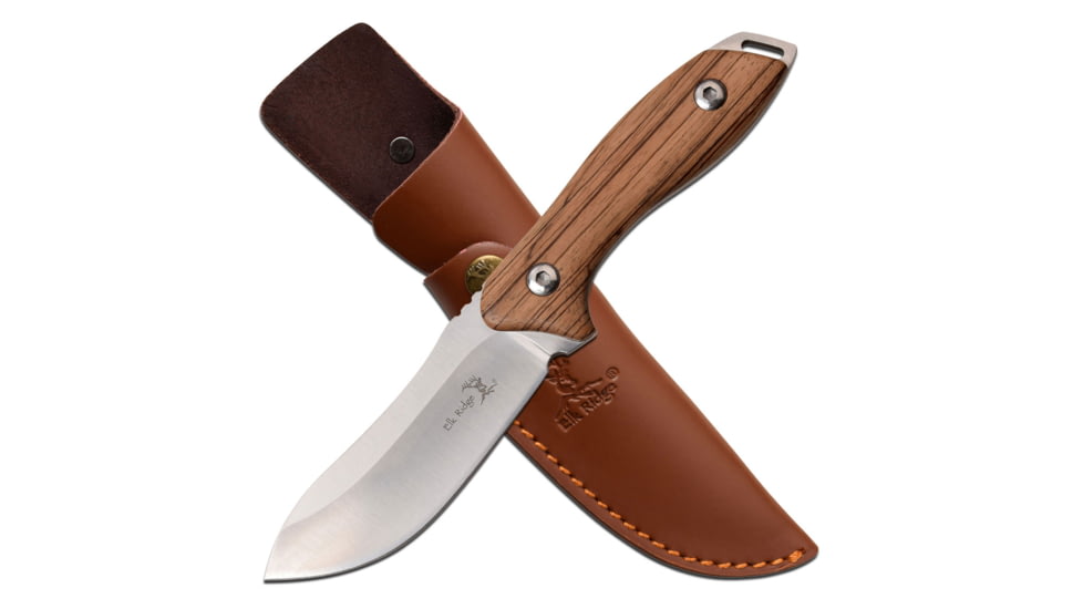 Elk Ridge Drop Point Fixed Blade Knife, 4 in, 3Cr13 Stainless Steel Stainless Steel, Zebra Wood, ER-200-03D
