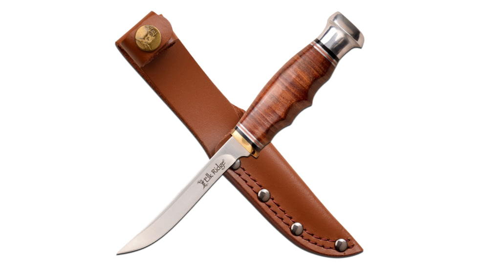 Elk Ridge Outskirt Fixed Blade Skinner Knife, 8Cr13 Stainless Steel, Drop Point, Brown, ER-200-31LBR