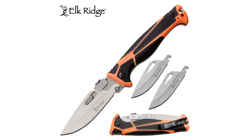 Elk Ridge Trek Changeable Folding Knife, 4 in, 5Cr15 Stainless Steel, Drop Point, Black/Orange, ER-TKFDR002