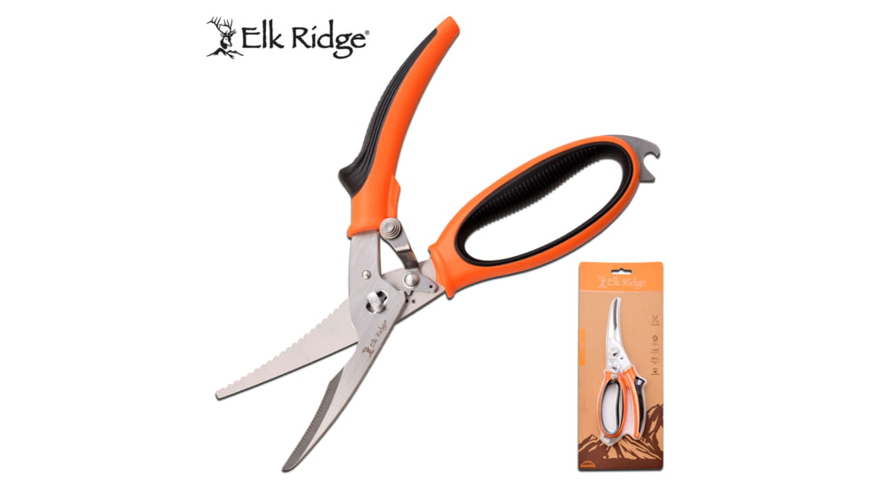 Elk Ridge Trek Clamshell Spring Loaded Shears, 5Cr15 Stainless Steel, Black/Orange, ER-TKSH001