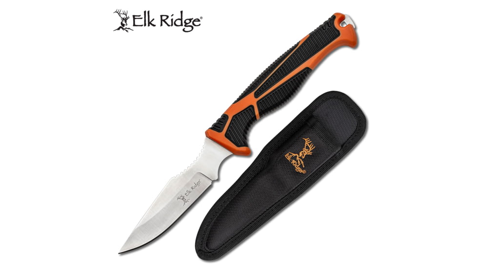 Elk Ridge Trek Fixed Blade Caping Knife, 4 in, 8Cr13 Stainless Steel, Drop Point, Black/Orange, ER-TKFIX003