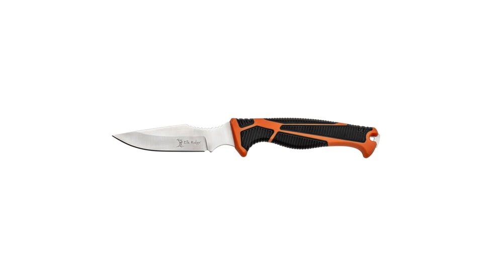 Elk Ridge Trek Fixed Blade Caping Knife, 4in, Stainless Steel 8Cr13MoV, Drop Point, Black/Orange Handle, ER-TKFIX003CS