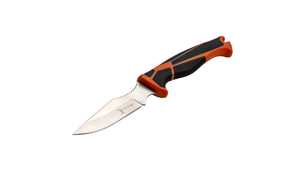 Elk Ridge Trek Fixed Blade Caping Knife, 4in, Stainless Steel 8Cr13MoV, Drop Point, Black/Orange Handle, ER-TKFIX003CS