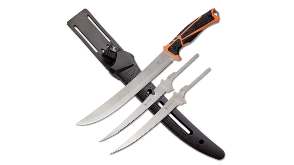 Elk Ridge Trek Interchangeable Fillet Knife Set, 5Cr15 Stainless Steel, Black/Orange, ER-TKFIX004