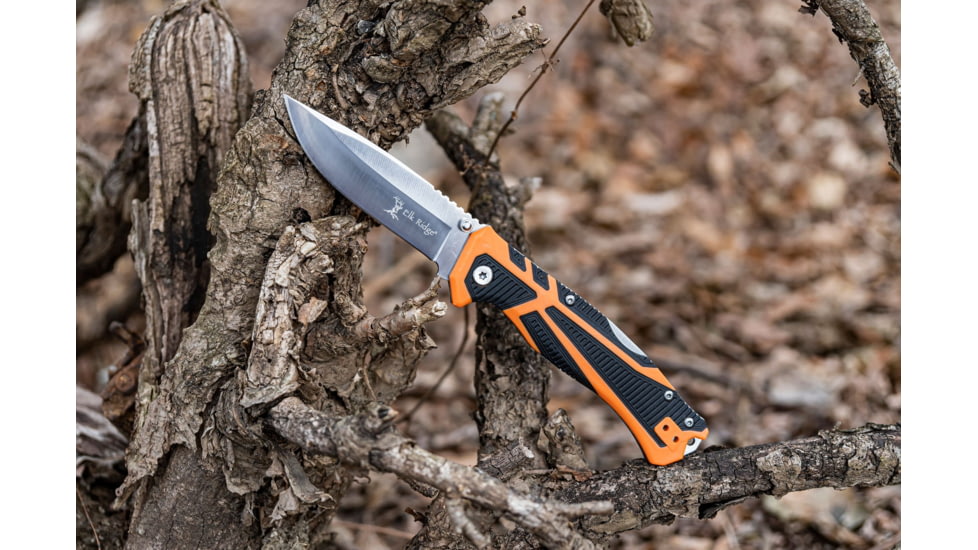 Elk Ridge Trek Manual Folding Knife, 3.5in, Stainless Steel 8Cr13MoV, Drop Point, Satin Handle, ER-TKFDR001