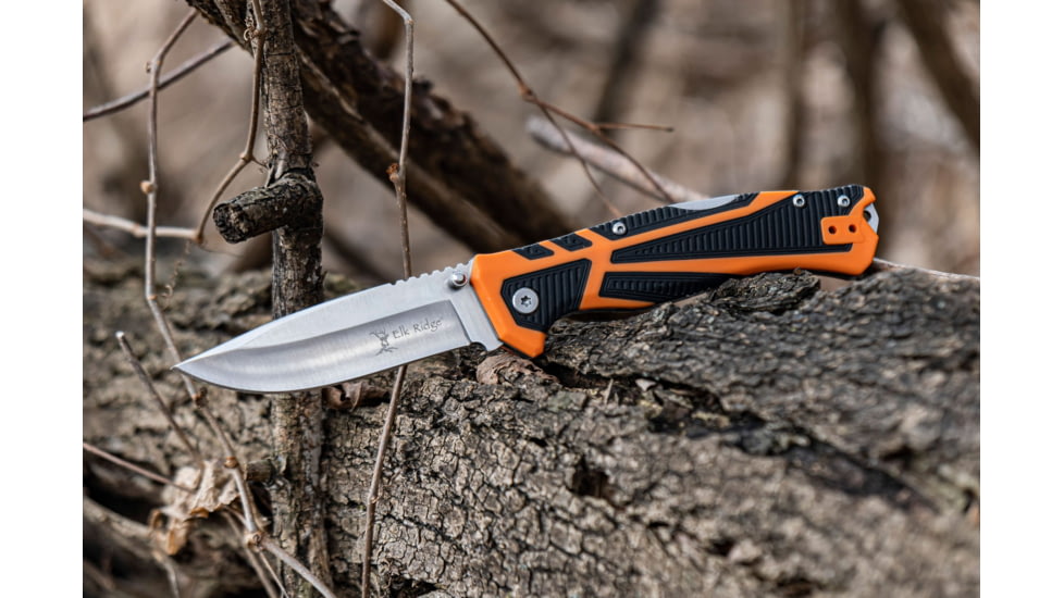 Elk Ridge Trek Manual Folding Knife, 3.5in, Stainless Steel 8Cr13MoV, Drop Point, Satin Handle, ER-TKFDR001