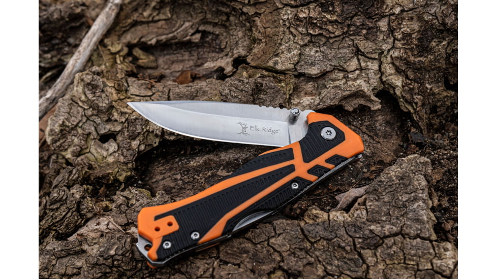 Elk Ridge Trek Manual Folding Knife, 3.5in, Stainless Steel 8Cr13MoV, Drop Point, Satin Handle, ER-TKFDR001