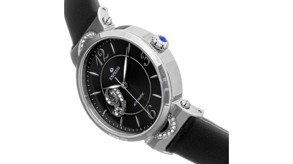 Empress Alouette Automatic Semi-Skeleton Leather-Band Watch, Black - Womens, EMPEM3404