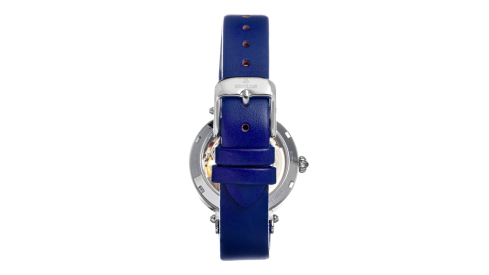 Empress Alouette Automatic Semi-Skeleton Leather-Band Watch, Blue - Womens, EMPEM3402