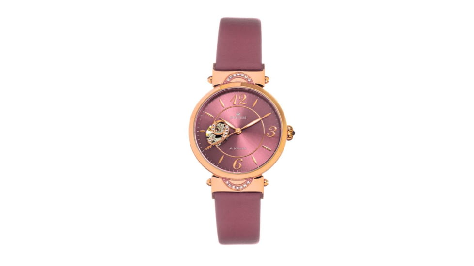 Empress Alouette Automatic Semi-Skeleton Leather-Band Watch, Pink - Womens, EMPEM3406
